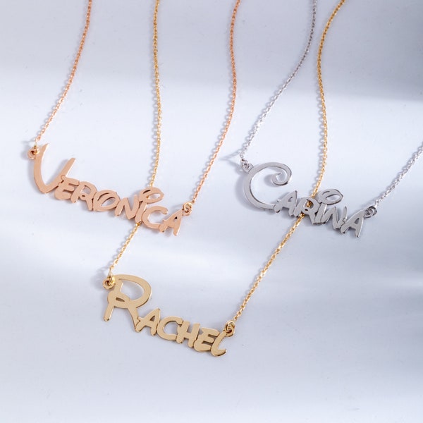 Disney Name Necklace in 14K 18K Solid Gold, Disney Font Nameplate For Disney Lover, Custom Name Necklace For Kids, Disney Trip Gift For Her