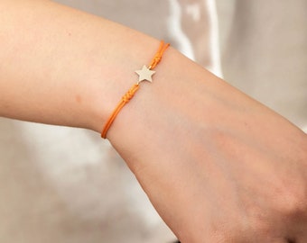 Minimalist Star String Bracelet in 14K 18K Real Solid Gold, Adjustable Star Rope Bracelet, Gift For Kids, Birthday Gift Idea