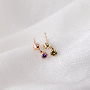 Tiny Birthstone 14k Gold Stud Earrings Ball and Birthstone Eearrings for Girls Personalized 14k Solid Gold Earrings 2st Birthday Gift image 4