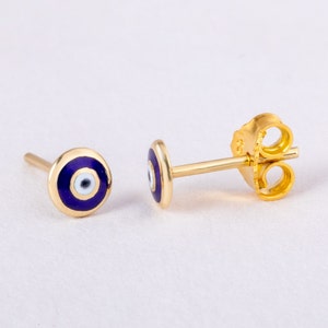 14k Solid Gold Enamel Evil Eye Stud Earrings • Enamel Real Gold Blue Evil Eye Earrings • Dainty Evil Eye Earrings • Birthday Jewelry Gifts