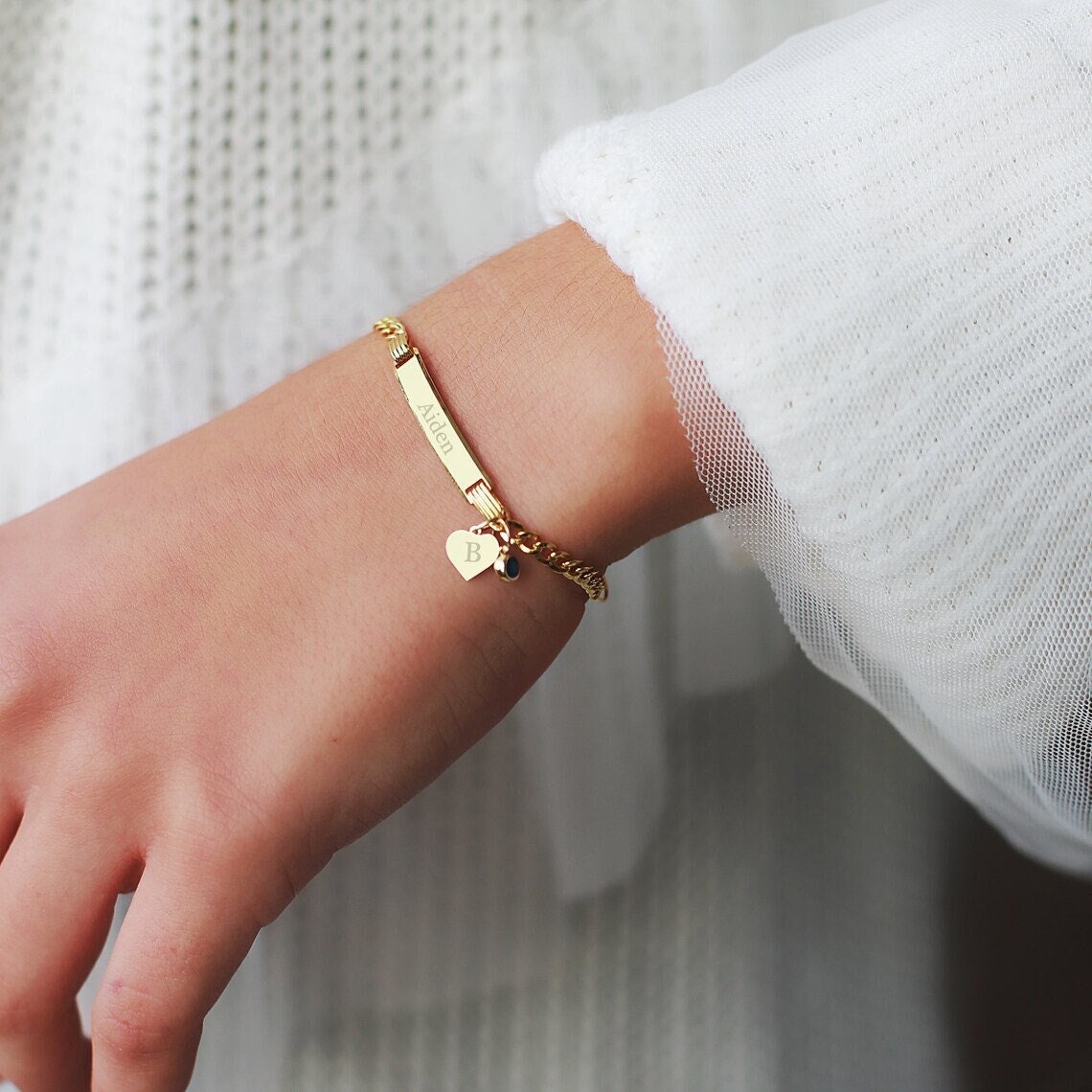 Solid Gold Baby ID Bracelet Custom 14k Gold Any Name Engrave Etsy