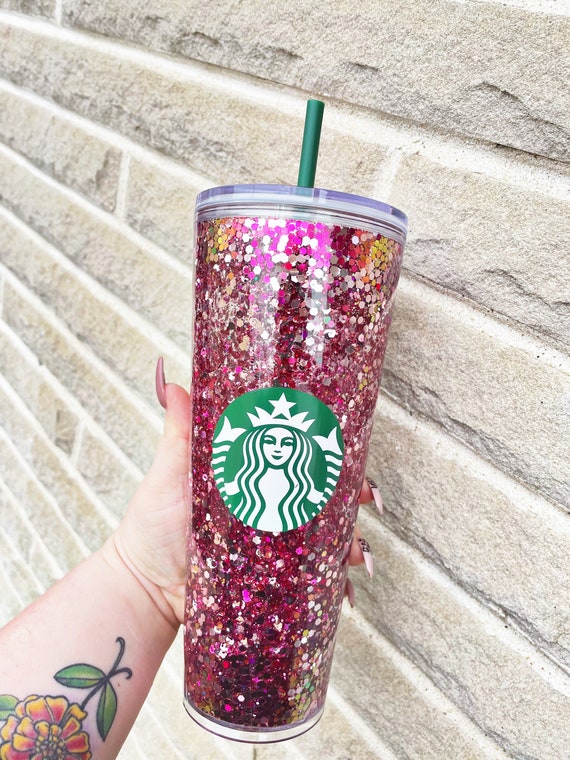 Glitter pink Starbucks tumbler, Starbucks snow globe, glitter tumbler,  personalized tumbler