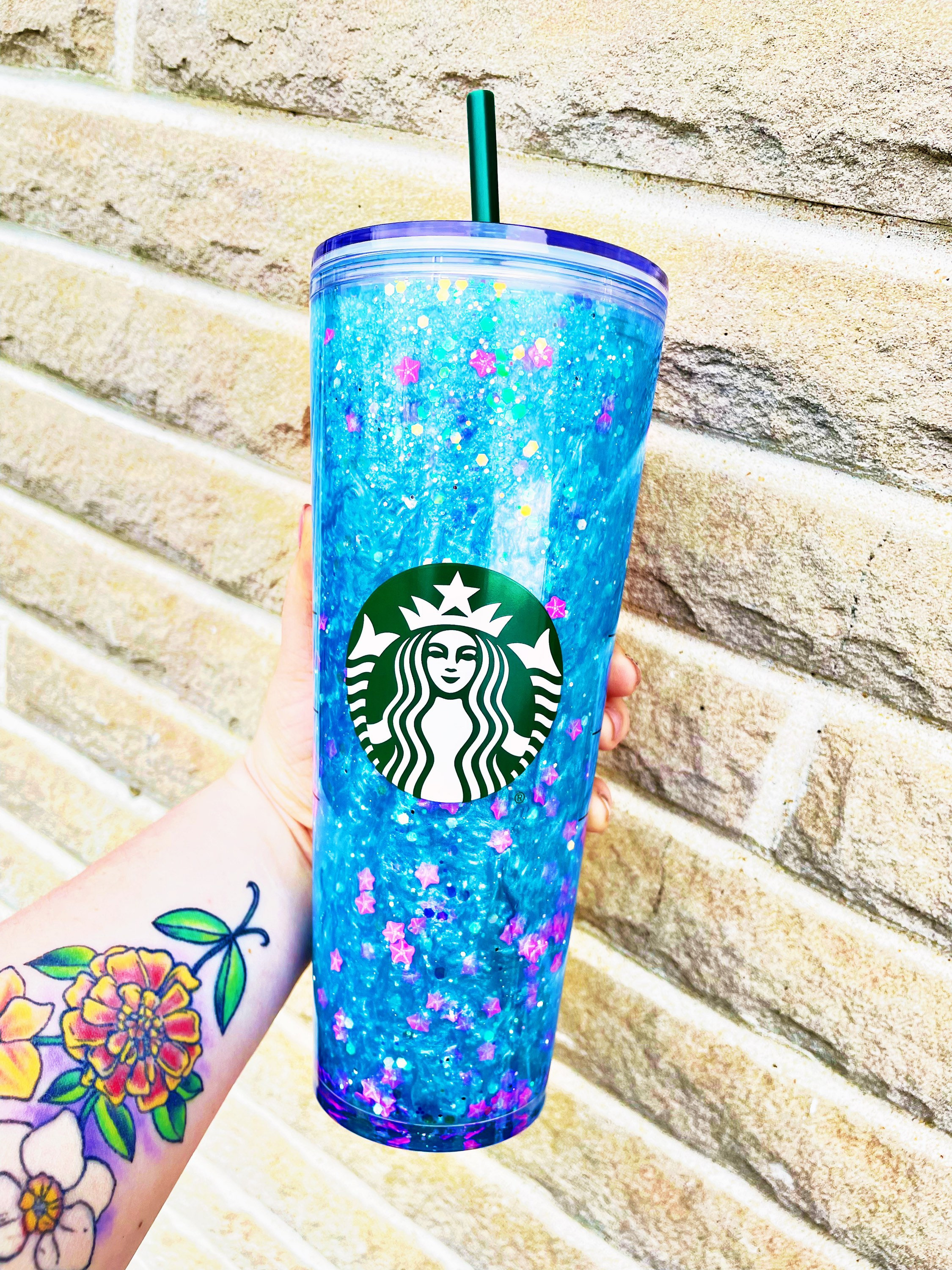 Blue Lemonade Snow Globe Tumbler, Starbucks Tumbler, Blue Drink