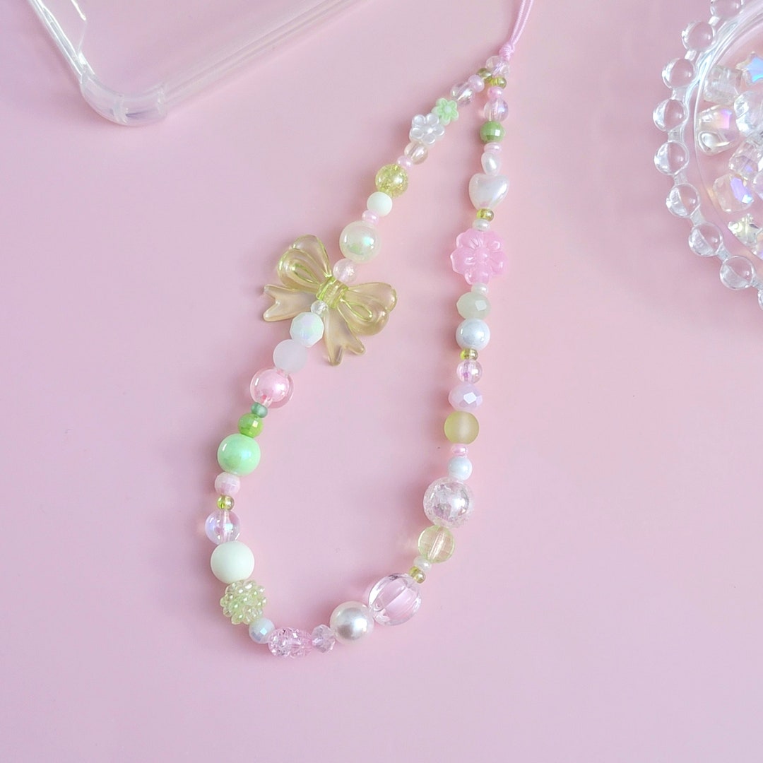 Pink and Green Phone Charm, Lanyard, Pink Phone Straps ,cute Phone ...
