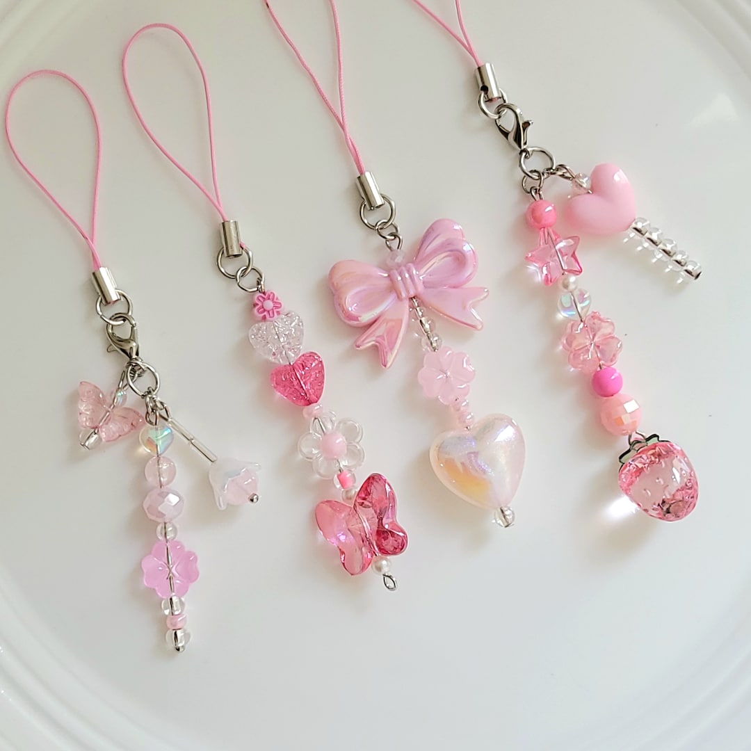 Cute Phone Charm, Pink Phone Charm, Phone Strap, Girl Woman