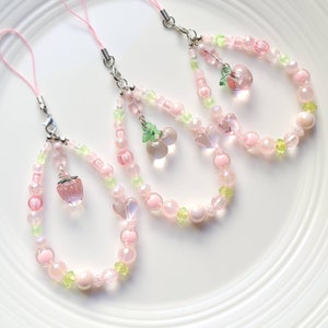 Cute Phone Charm, Fruit Beaded Phone Chain,Phone Strap, Strawberry, Cherry Apple Phonestring, Personalised Phone charm.