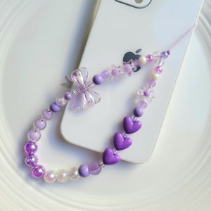 Purple heart beaded phone strap,Cute phone charm,phone accessories