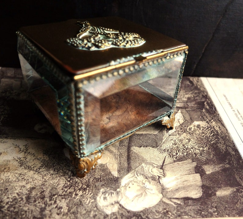 Antique Glass Jewelry Box/ Art Nouveau Glass Jewelry Box/ Etsy