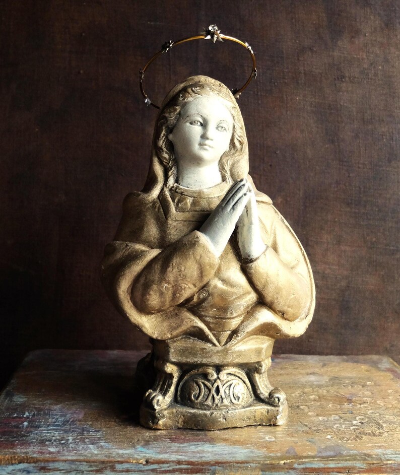 Virgin Mary Bust/ Spanish Religious Art/ Catholic Decor image 8