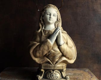 Virgin Mary Bust/ Spanish Religious Art/ Catholic Decor