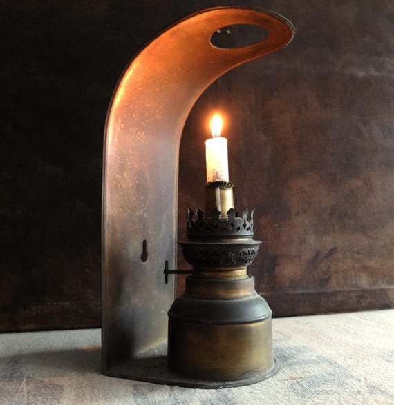 アンティーク真鍮オイルランプ/19世紀フランス製ランプ/素朴な装飾