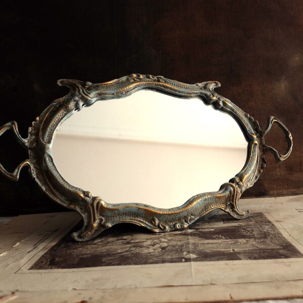 Vintage Mirror Tray Centerpiece/ Art Nouveau  Decorative Display Tray/