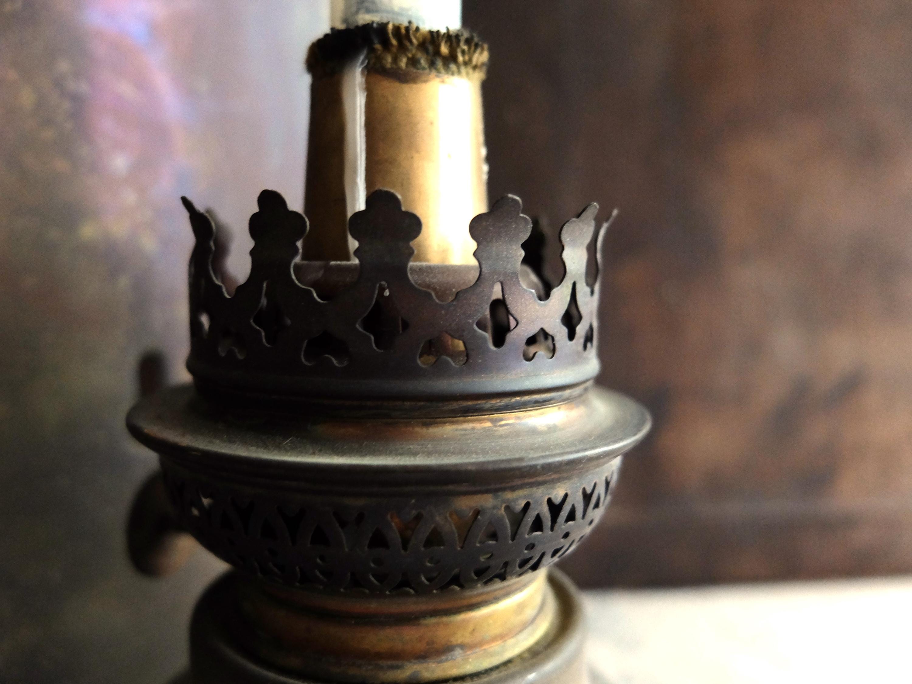 アンティーク真鍮オイルランプ/19世紀フランス製ランプ/素朴な装飾