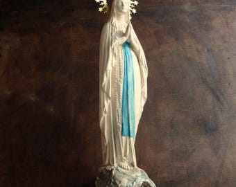 Virgin of Lourdes Statue/ French Religious Art/ Our Lady of Lourdes / Religious Sculpture
