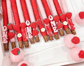 Custom Strawberry Theme Cake Pops & Pretzels – 24 Piece Dessert Set (Custom Order)