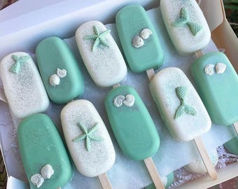 Beach Cakesicles – 12 Count Coastal Cake Pops – Mermaid & Seashell Birthday Desserts