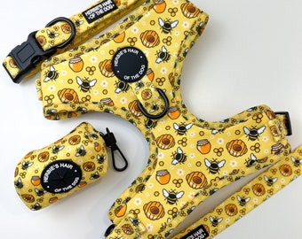 Bee Happy Collection, Spring, Yellow Dog Harness, Yellow Dog Lead, Dog Collar, Puppy Harness, Bumblebee, Bee Happy