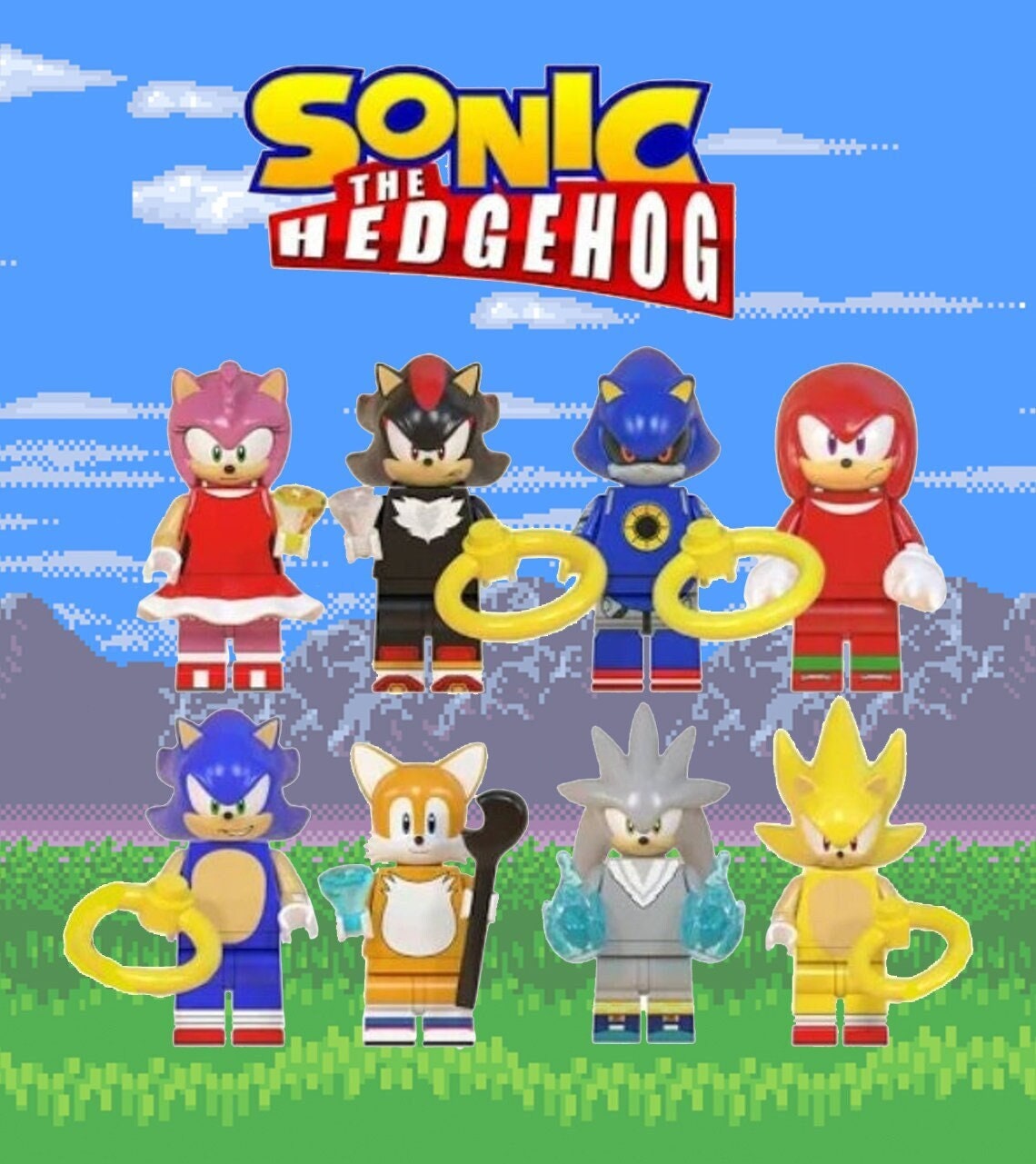 8pcs Collectible  Super Series Sonic The Hedgehog Minifigure Fits Kinder gifts 