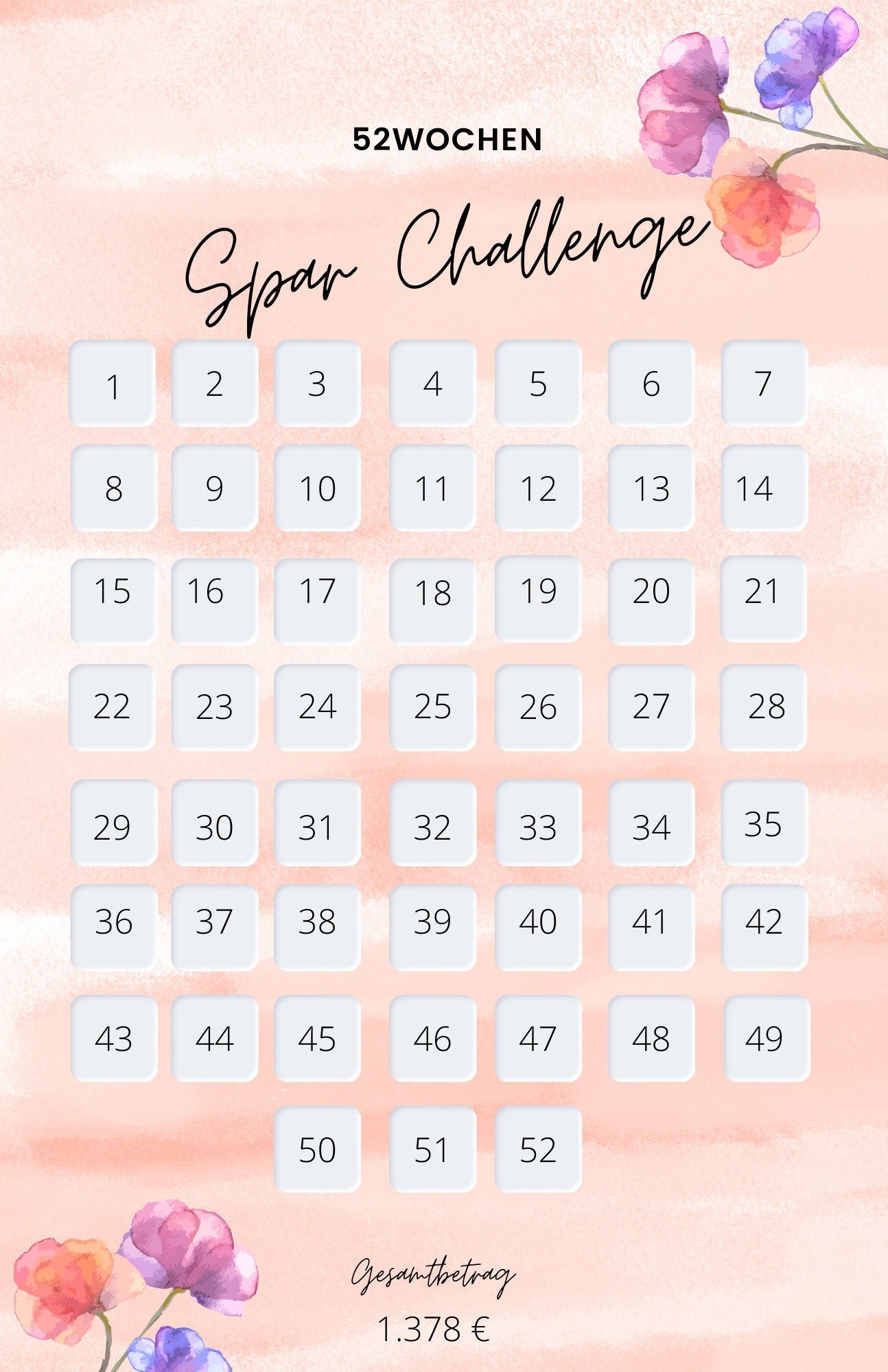 52 Wochen Sparchallenge als PDF Vorlage Umschlag A5 - Etsy.de