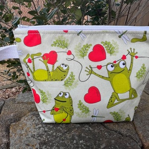 Hoppy Valentine's Day! Knitting Project Bag, Crochet Zippered Pouch, Yarn Sock Tote