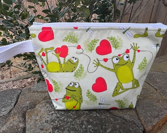 Hoppy Valentine&#39;s Day! Knitting Project Bag, Crochet Zippered Pouch, Yarn Sock Tote