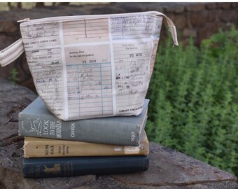 Check It Out! Library Cards Knitting Project Bag, Crochet Zippered Pouch, Yarn Sock Tote