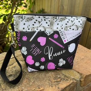 ¡Bolsa para proyectos Bunco!, bolsa con cremallera para tejer y hacer crochet, bolsa para guardar calcetines de lana