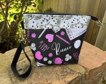 Bunco! Project Bag, Knitting and Crochet Zippered Pouch, Yarn Sock Tote