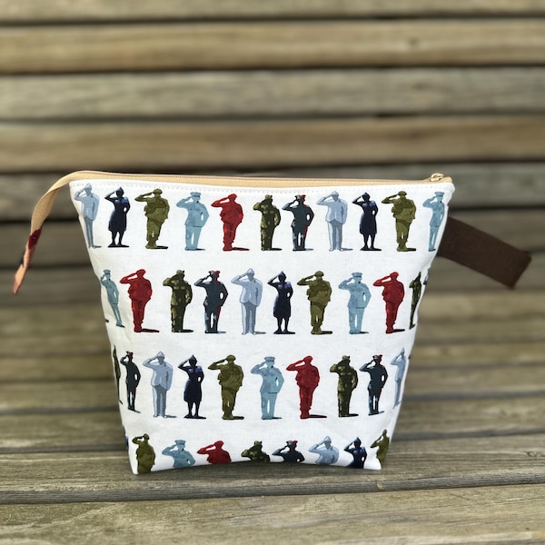 Knit Together in Service! Knitting Project Bag, Crochet Zippered Pouch, Yarn Sock Tote