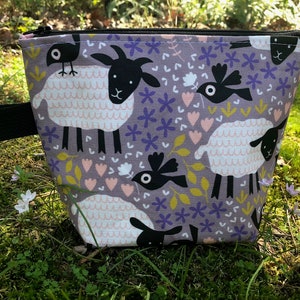 Frühlingswiese! Stricken Projekt Tasche, Häkeln Reißverschluss Tasche, Garn Sock Tasche