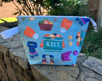 Knitting Basket! Knitting Project Bag, Crochet Zippered Pouch, Yarn Sock Tote