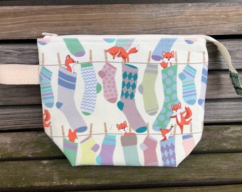 Foxes in Soxes! Knitting Project Bag, Crochet Zippered Pouch, Yarn Sock Tote