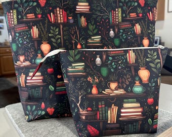 Enchanted Library! Knitting Project Bag, Crochet Zippered Pouch, Yarn Sock Tote