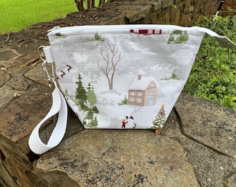 Winterscape! Knitting Project Bag, Crochet Zippered Pouch, Yarn Sock Tote