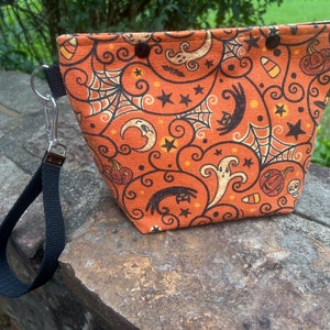 Spooky Season! Knitting Project Bag, Crochet Zippered Pouch, Yarn Sock Tote
