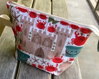 Takin’ it to the Beach! Knitting Project Bag, Crochet Zippered Pouch, Yarn Sock Tote