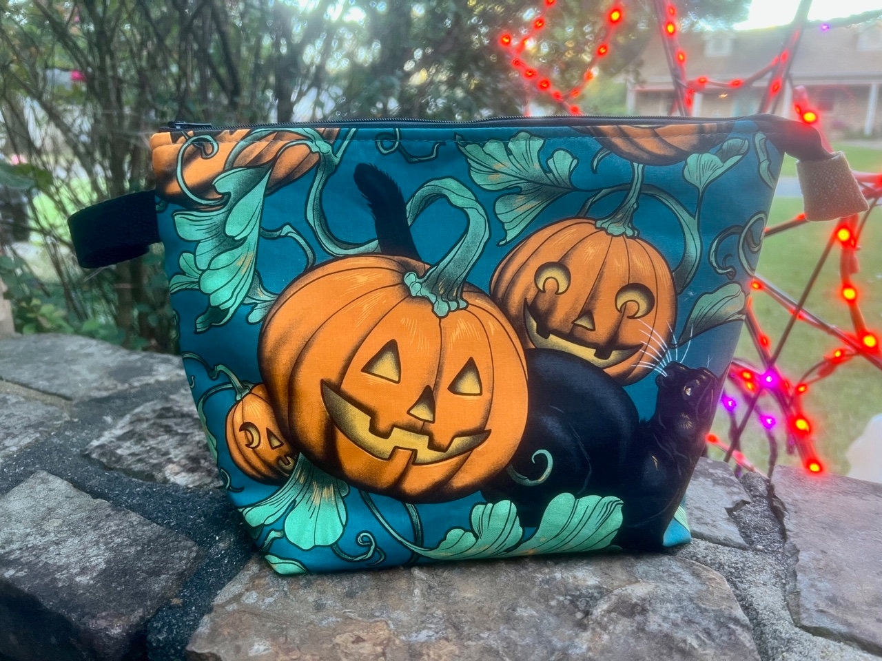 Pumpkin Patch Shenanigans! Knitting Project Bag, Crochet Zippered