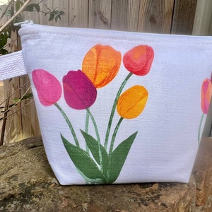 Breezy Tulips! Knitting Project Bag, Crochet Zippered Pouch, Yarn Sock Tote