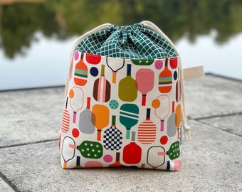 Pickleball! Project Bag, Knitting and Crochet Zippered Pouch, Yarn Sock Tote