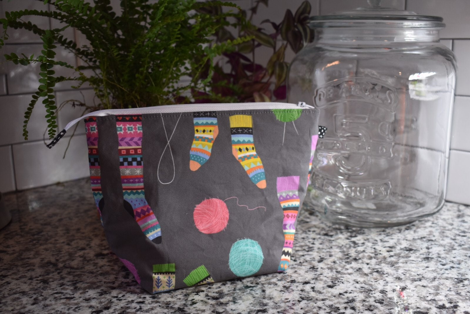 Stripey Socks! Small Knitting Project Bag, Crochet Zippered