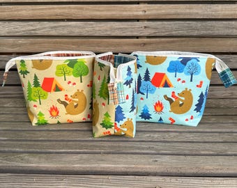 Socks by Day/Night! (Half and Half!) Knitting Project Bag, Crochet Zippered Pouch, Yarn Sock Tote