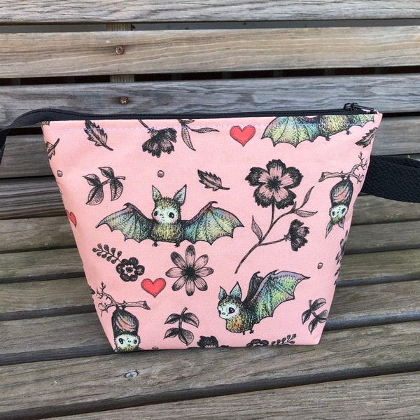 Bats and Hearts! Knitting Project Bag, Crochet Zippered Pouch, Yarn Sock Tote