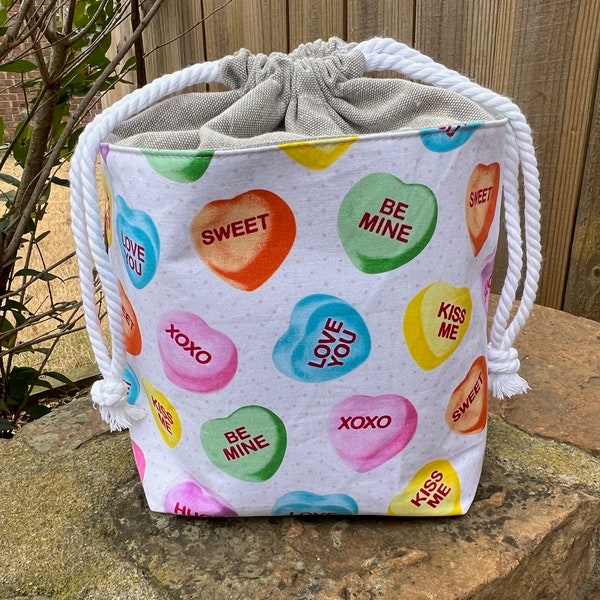 Be Mine! Knitting Project Bag, Crochet Zippered Pouch, Yarn Sock Tote