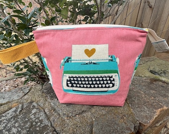 Love Notes (pink)! Knitting Project Bag, Crochet Zippered Pouch, Yarn Sock Tote