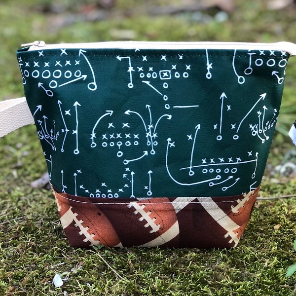 Football Practice! Knitting Project Bag, Crochet Zippered Pouch, Yarn Sock Tote