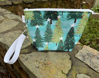 Tree Farm! Knitting Project Bag, Crochet Zippered Pouch, Yarn Sock Tote