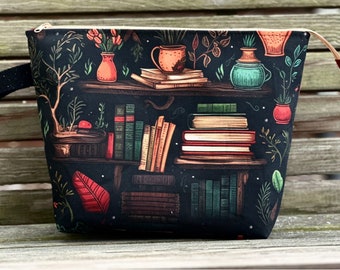 Enchanted Library! Knitting Project Bag, Crochet Zippered Pouch, Yarn Sock Tote