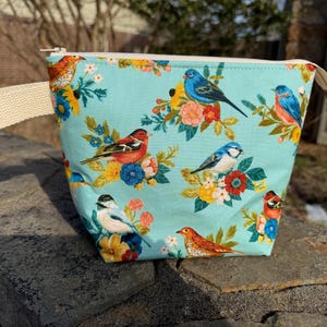 Vintage Singvögel! Stricken Projekt Tasche, Häkeln Reißverschluss Tasche, Garn Sock Tasche
