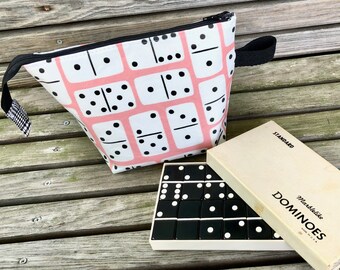Dominoes! Project Bag, Knitting and Crochet Zippered Pouch, Yarn Sock Tote
