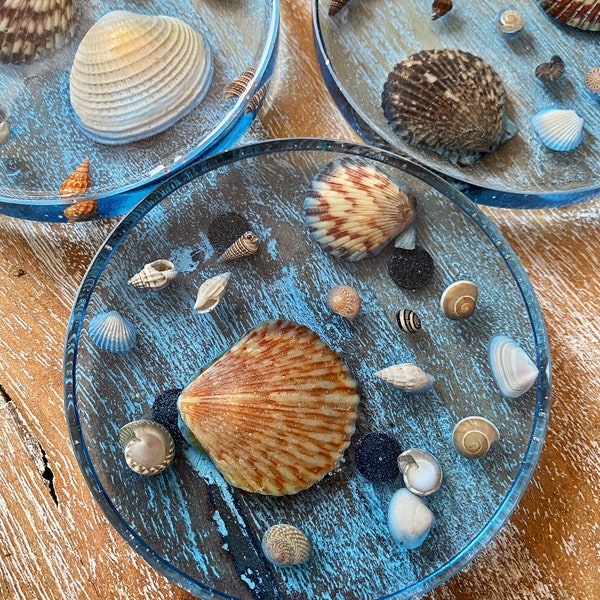 Sapphire blue shell coasters | Real shell coasters | Beach decor | Resin beach coasters | epoxy art | SOLD INDIVIDUALLY**